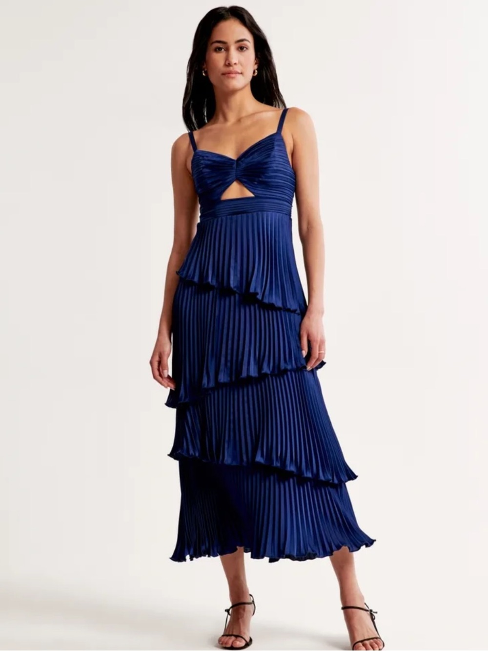ABERCROMBIE Navy Pleated Tiered Spaghetti-Strap Dress